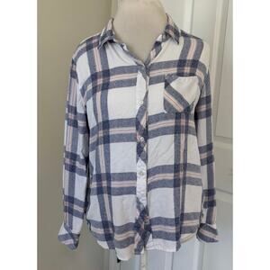 Rails Hunter Plaid Button-Up Shirt Light Soft White Blue Large